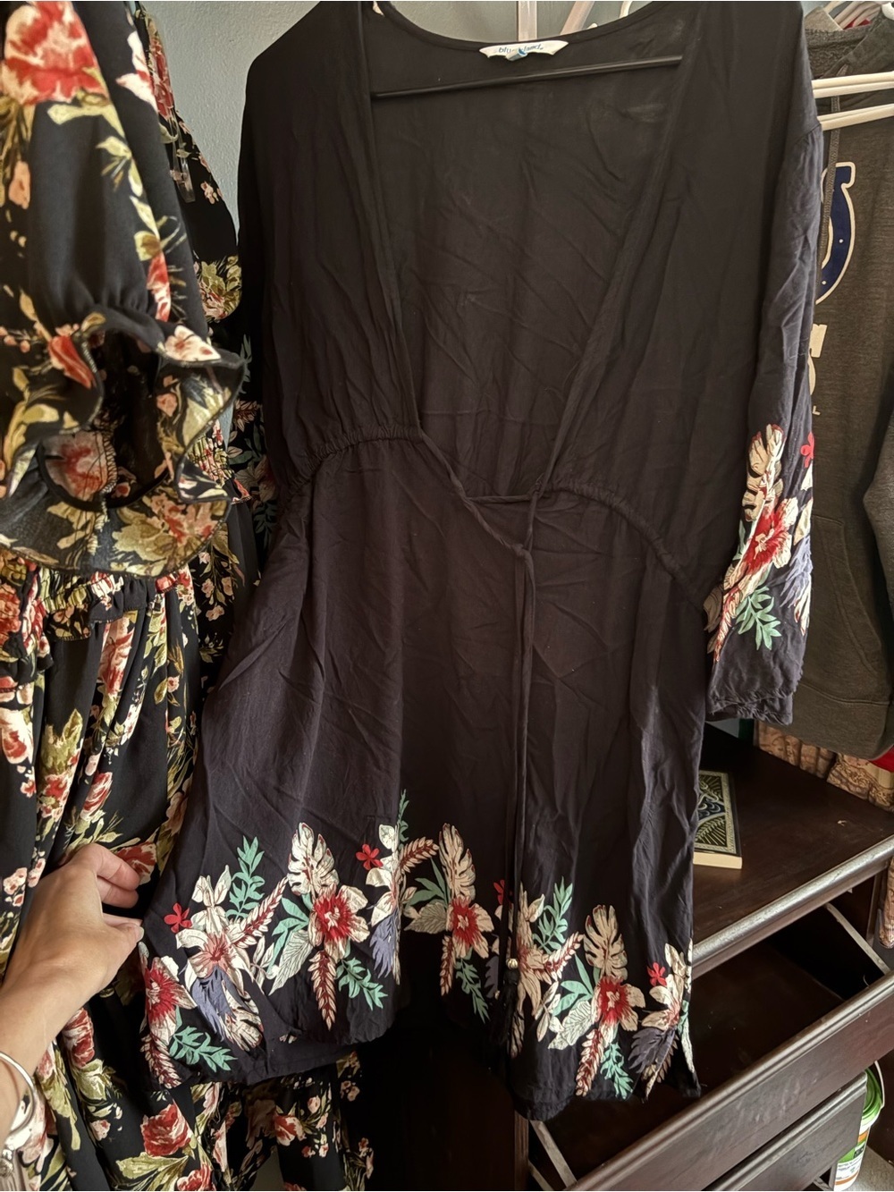 blue island Navy Floral Hawaiian Swim Coverup Dress Tee with tie large